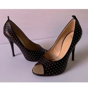 Giuseppe Zanotti Black Studded Peep Toe Heels 6.5